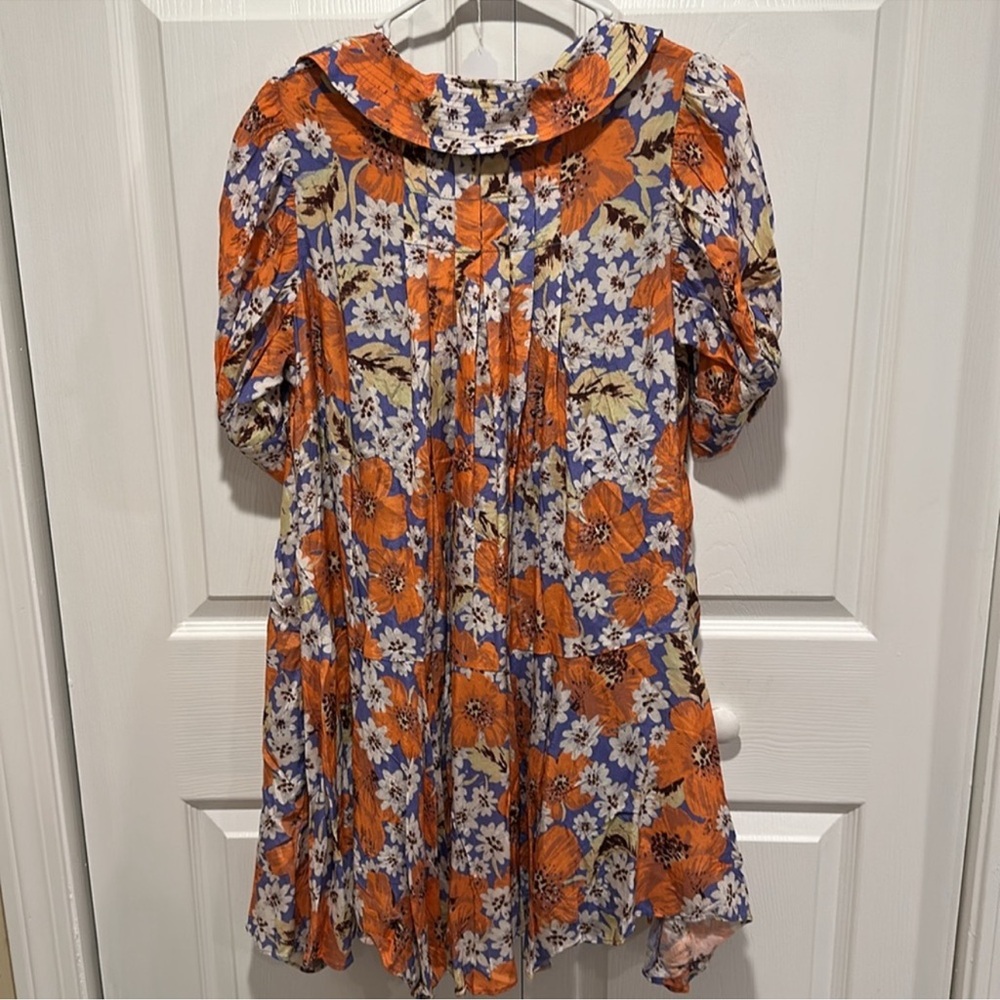 Free People Sugar Crush Floral Babydoll Mini Dress - Cobalt Combo Medium - Picture 8 of 8